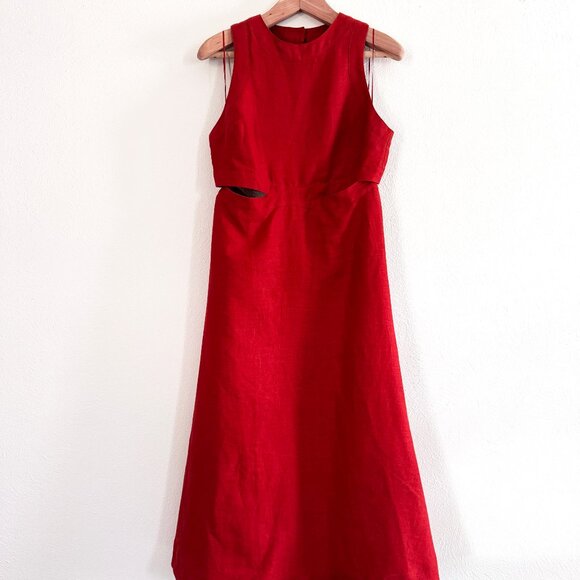 Banana Republic Lina Linen Cutout Midi Dress, Size 12, Red Embers - Picture 2 of 5